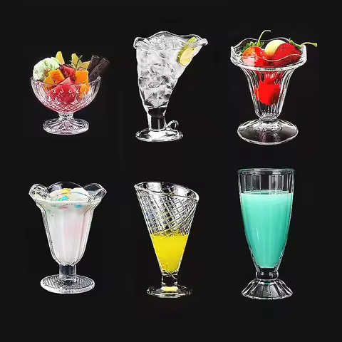 Elegant Cocktail Glass Dessert Bowl High End Transparent Ice Cream Cup Mojito Cup Milk Juice Cold Dr