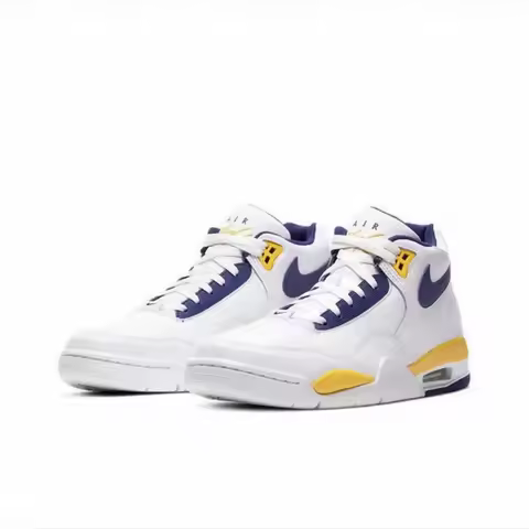 Nike Flight Legacy Leather Classic Retro Style Mid-Top Basketball Shoes Men's White/Blue/Yellow Lake