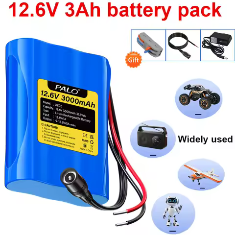 PALO 12.6V 3Ah Rechargeable Lithium Ion Battery Pack 3000mAh portable battery for 12.6V Devices，Rc c