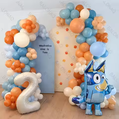 104pcs Bluey Bingo Theme Foil Balloons Set Latex Balloon Kids Birthday Party Decoration Number Ballo