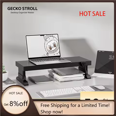Black Metal Computer Monitor Stand Sturdy Solid Build with Manual Height Adjustment for Home Office 