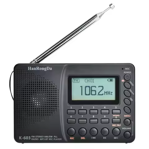 Portable Digital Radio LCD Display FM AM SW Radio with Bluetooth Speaker Power-off Memory Function F