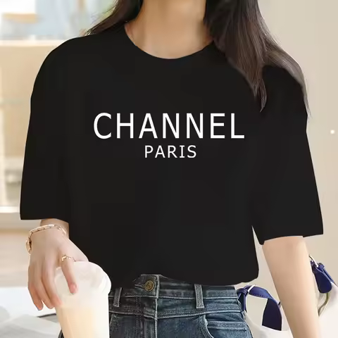 Luxury Brand Womens Casual Elegant Fashion CHANNEL Graphic T-shirt Fashion Harajuku Kawaii T-shirt W