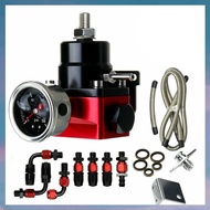 (NUQR) Black-Red Adjustable Fuel Pressure Regulator Kit Oil 0-100psi Gauge -6AN 6AN
