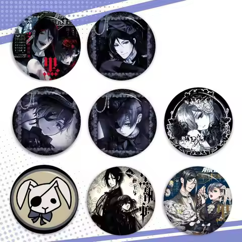 Anime Black Butler horror Cartoon Brooches Anime Badge Round Handmade Brooch Lapel Pins Jewelry For 