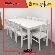 Ready Stock⭐️EWJ 1009 Modern Dining Set 8 seater Meja Makan Kayu Murah Meja Makan Dining Chair Home 8 orang / White
