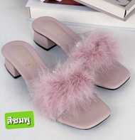 รองเท้าส้นสูง Bigsize 41 - 45 รองเท้าผู้หญิง แฟชั่น สูง 2 นิ้ว ขนมิ้ง ขนเฟอร์ ไซส์ใหญ่   สีสวย ใส่ออ