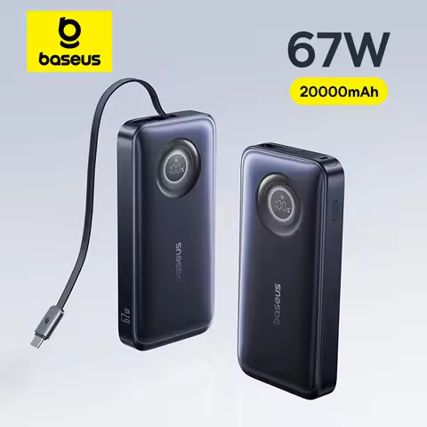 Baseus 65W Power Bank 20000mah Fast Charging with Built-in Retractable Type-C Cable for Laptops iPho