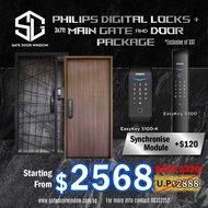 Philips Digital Lock Bundle Package with 3x7ft Solid Laminated Main Door and Mild Steel Gate 9200 + 5100-K