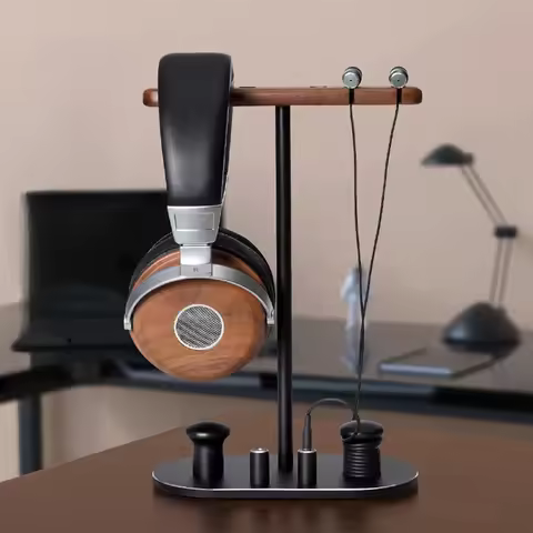 Aluminum Alloy and Walnut Headphone Stand InEar Wired and Bluetooth Headset Holder with Stable Base 