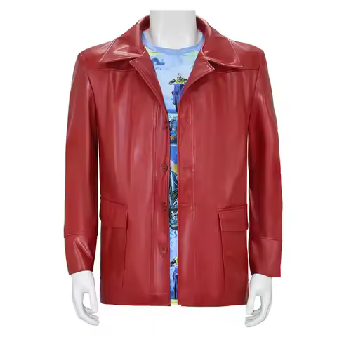 Movie Fight Club Tyler Durden Cosplay Costumes In Stock Brad Biker Leather Jacket Red Coat Shirt X;2