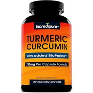 Turmeric Curcumin Supplement w/ BioPerine - 755mg Per Capsule, 120 Veggie Caps by Curcumin Incredipu