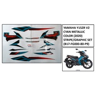 (CLEARANCE SALE) ORIGINAL YAMAHA Y15ZR V2 CYAN METALLIC 2020 STRIPE/GRAPHIC SET (B17-FG000-80-P9)