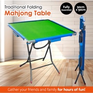 Traditional Folding Mahjong Table / Fully assembled / Blue Frame - Green Table Top / Mahjongs