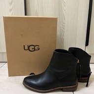 UGG 皮質黑色 小跟 拉鍊 短靴（附鞋盒和防塵袋）