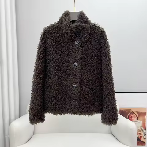 Pudi CT456 Lamb's Wool Fur Coat Female Short 2024 Winter New Collar Young Sheep Shearling Jacket