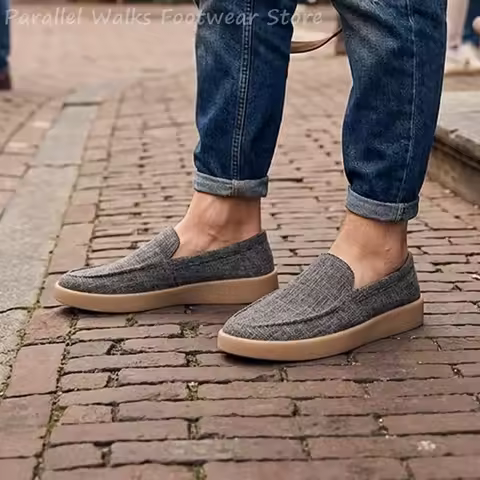Men's Canvas Slip On Loafers Breathable Casual Deck Boat Shoes Lightweight Flat Walking Footwear Out