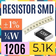 10 pcs R Resistor 5.1K ohm smd 1206 5K1 ohm 5.1Kilo Ohm 1%