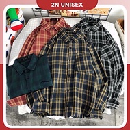 Áo sơ mi khoác ngoài form rộng unisex - Áo sơ mi nam nữ oversize sọc caro số 21