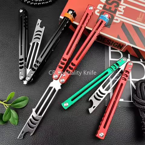 Practice No Sharp Balisong Training Folding Flail Knife 440C Blade Aluminum Alloy Handle Outdoor Tra
