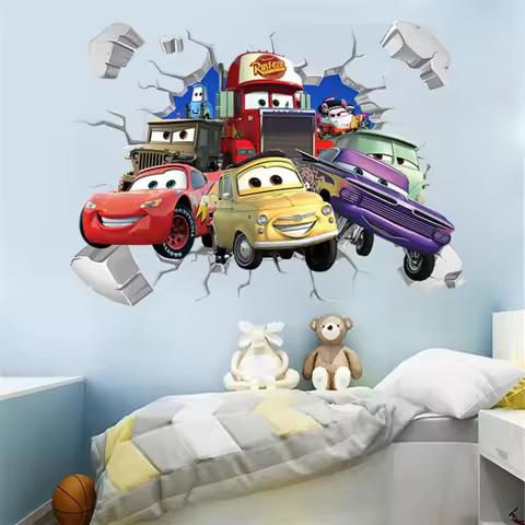 Disney Cartoon Cars Lighting McQueen 3D Wall Sticke s For Kids Room Home Bedroom PVC Decor Cartoon M