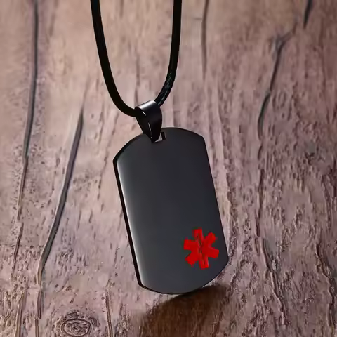 Mens Necklaces Stainless Steel Medical Alert ID Dog tag Pendant Necklace in Black Unisex Fashion Jew