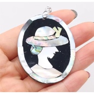 Mother of Pearl Abalone Inlay Seashell Big Paua Shell Cameo Statement Necklace