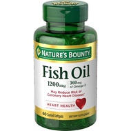 Suplemen Omega 3 Minyak Ikan Nature's Bounty - Menyokong Kesihatan Jantung, Minyak Ikan 1200 Mg, Ome