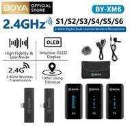 BOYA BY-XM6 S1 S2 2.4GHz Wireless Microphone System AFH signal 3.5mm TRS Jack Built-in Microphone With OLED display For DSLR,Mirrorless,Camera,Smartphone,iPhone,iPad,Laptop,Android,Computer,Video,Recording,Podcast,Vlog,Live Stream