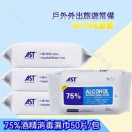 (50片) 75%酒精清潔濕紙巾 | 清潔護理濕巾 | 便攜式酒精濕巾 | 殺菌濕紙巾 | 清潔用品