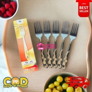 TB-33G Silver Gold Stainless Steel carved flower fork