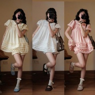 Babydoll Dress with Lotus Collar 2 Layers Loose Form Ruffled Hem with Puffy Pants 247Store - Babydol