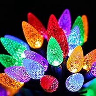 Sundecor Christmas Lights, C6 Bulbs Christmas String Lights with Timer 50 LED 16.4ft Battery String Lights Outdoor Fairy Lighting for Garden, Yard, Garland, House, Xmas Tree, Christmas Decorations