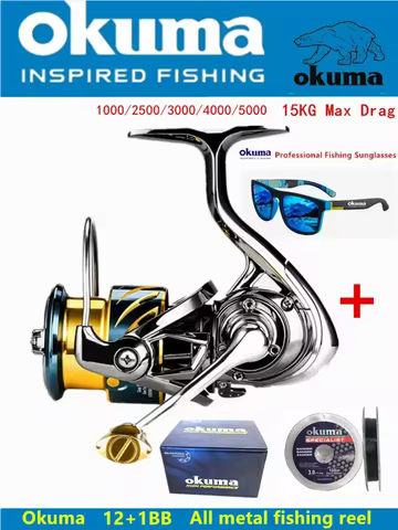 Okuma all metal fishing reel 12+1BB15KG Max Drag anti seawater rotating reel 1000-5000