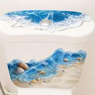 1pc 30x40 Bathroom Toilet Sticker, Summer Beach Theme Bathroom Sticker - Starfish And Shell Pattern 