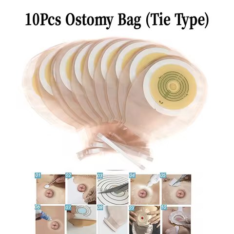 10Pcs Disposable One-piece Colostomy Bags Ostomy Drainable Single Tie Pouch Kit