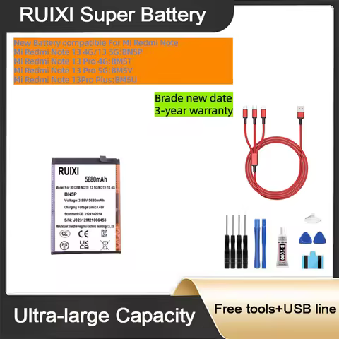 RUIXI Ultra Large Capacity Battery For Xiaomi Redmi Note 13 4G/13 5G/13 Pro 4G/13 Pro 5G/ 13Pro Plus