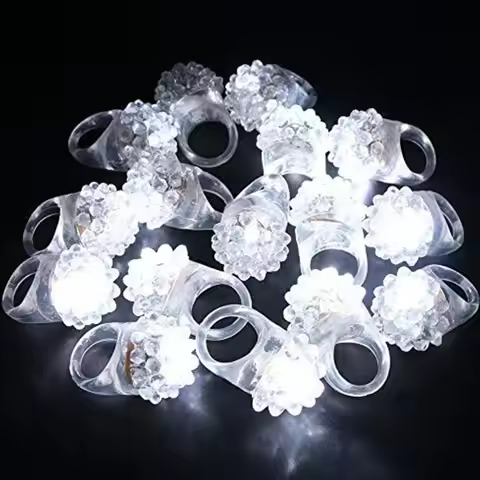 10/30/50pcs LED White Flashing Jelly Bumpy Rings Glow Jelly Embossed Ring Light Up Soft Rubber Clear