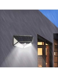 1入戶外太陽能感應燈,100 Led/3模式270°照明角度,ip65防水太陽能柵欄燈,適用於花園圍欄、院子、車庫等