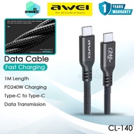 Awei CL-140 Data Cable 240W Fast Charging Cable PD240W Cable Type-C Cable Mobile Kabel 1M Length Awe