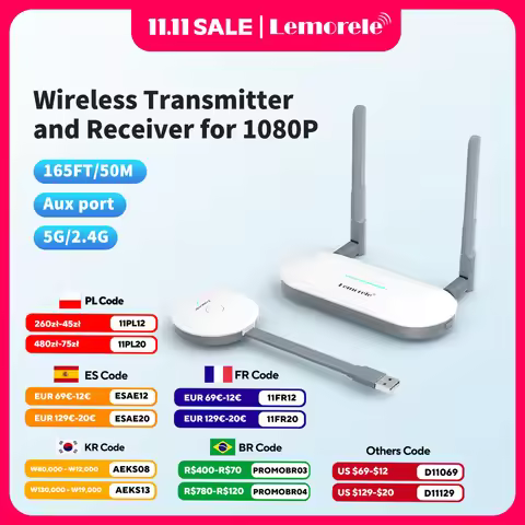 Lemorele Wireless USB/HDMI Video Transmitter & HDMI/VGA Receiver Extender Display Adapter Dongle for