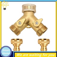 [Hmou] 3/4 Inch 2 Way Hose Splitter Brass Y Valve Garden Tap Connector with 2 X3/4 Inch Brass Water Tap Outside Tap Kit