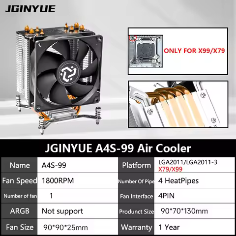 JGINYUE A4S-99 4 Heat-Pipe CPU Air Cooler TDP 150W CPU for Intel® X79/X99 Motherboard LGA2011/LGA201