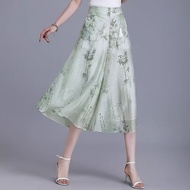 Fashion Floral Chiffon Retro 7 Point Pants Women Summer Wide Leg Pants