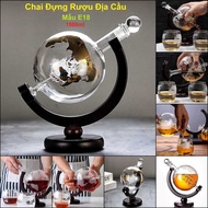 Chai Đựng Rượu Thủy Tinh 1500ML mẫu địa cầu GLOBE kèm đế gỗ - nắp thủy tinh đặc - Vỏ Chai Rượu Đẹp –