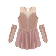 Kids Girls Figure Ice Skating Costume Shiny Rhinestone Leotard Dress
