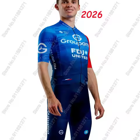 FDJ United Groupama 2026 Cycling Jersey Set Mens Summer Bicycle Clothing Road Bike Shirts Suit Bicyc