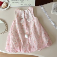 Korean Style Girls Dress Set with Rabbit Ears Flower Bud Skirt Sisters Matching Outfit Summer 2025 N
