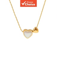 For L109 Stainless Steel Double Heart Shell-inlay Choker Fashion Dainty Necklace