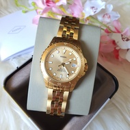 Fossil FB01 Three-Hand Date Watch with Gold Dial Rotating Bezel in Gold Stainless Steel Bracelet - L